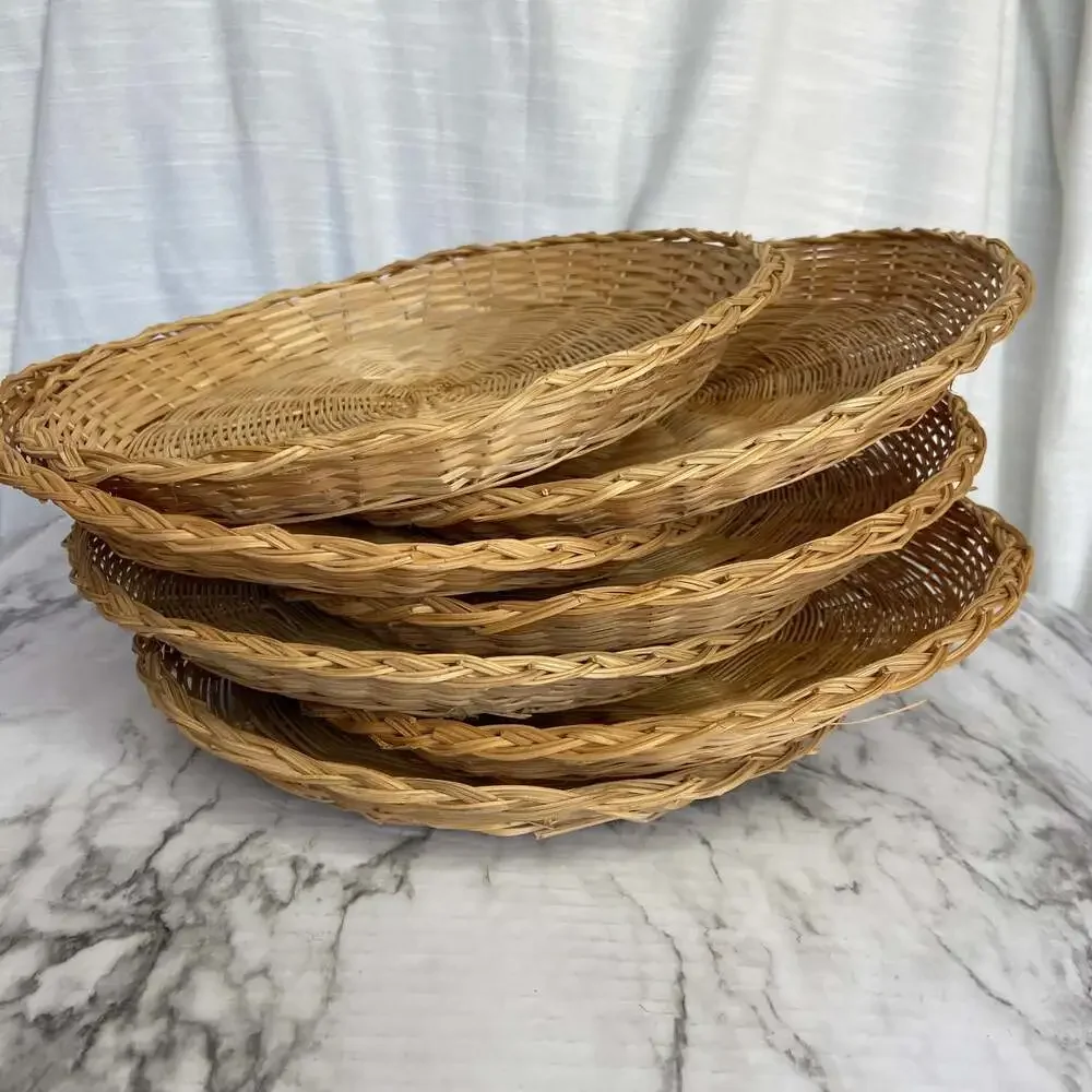 Boho Wicker Picnic Plate Holders 7pc